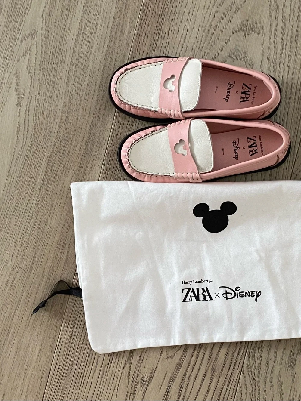 Zara x Disney Pink and White Kids Mickey Loafers